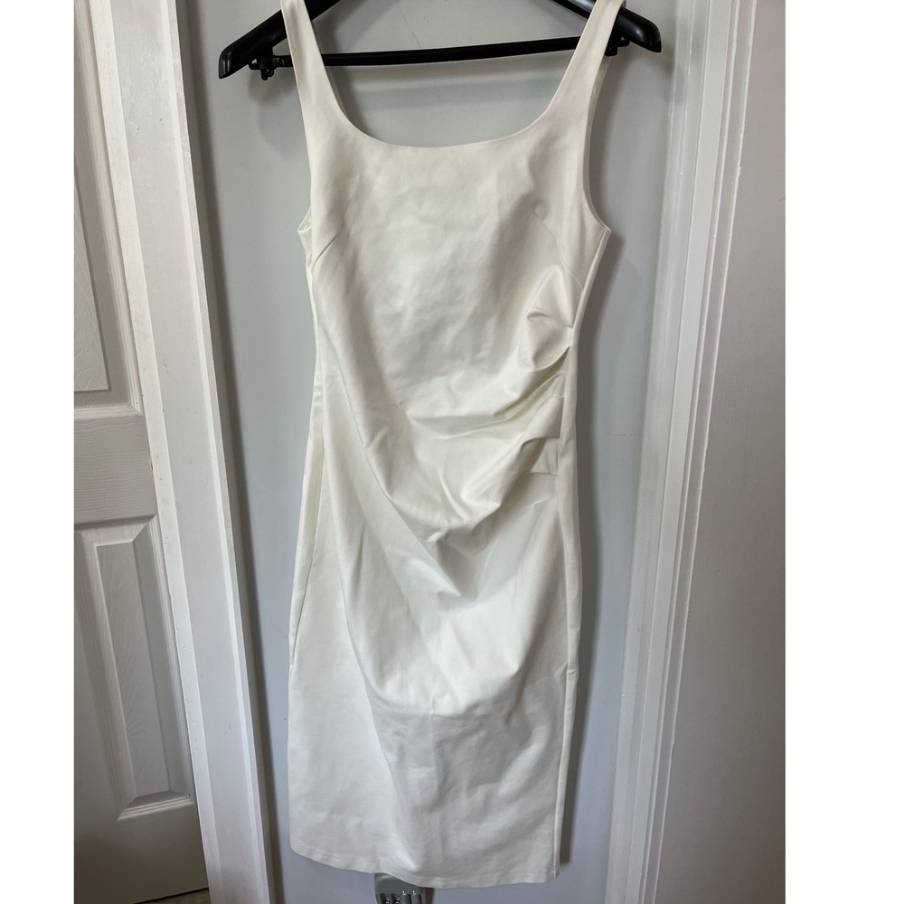 Neva Hu White Ruched Sleeveless Midi Dress Square Neck HQ8208-LPC White L
